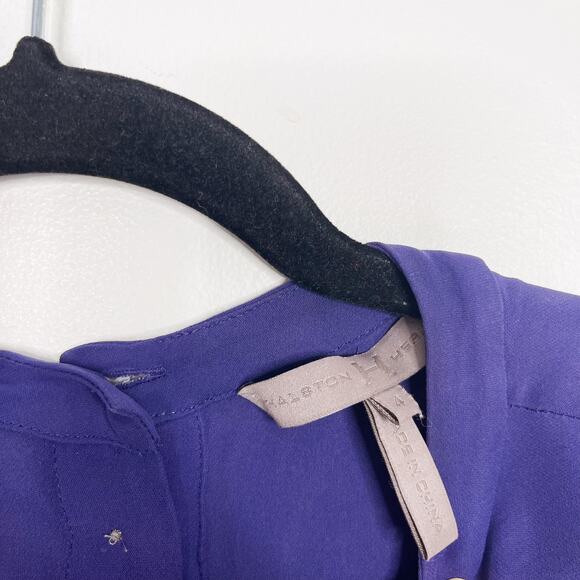 Halston Heritage Silk Button Back Long Sleeve Blouse Top Purple Size 4 Crew Neck - Picture 9 of 11